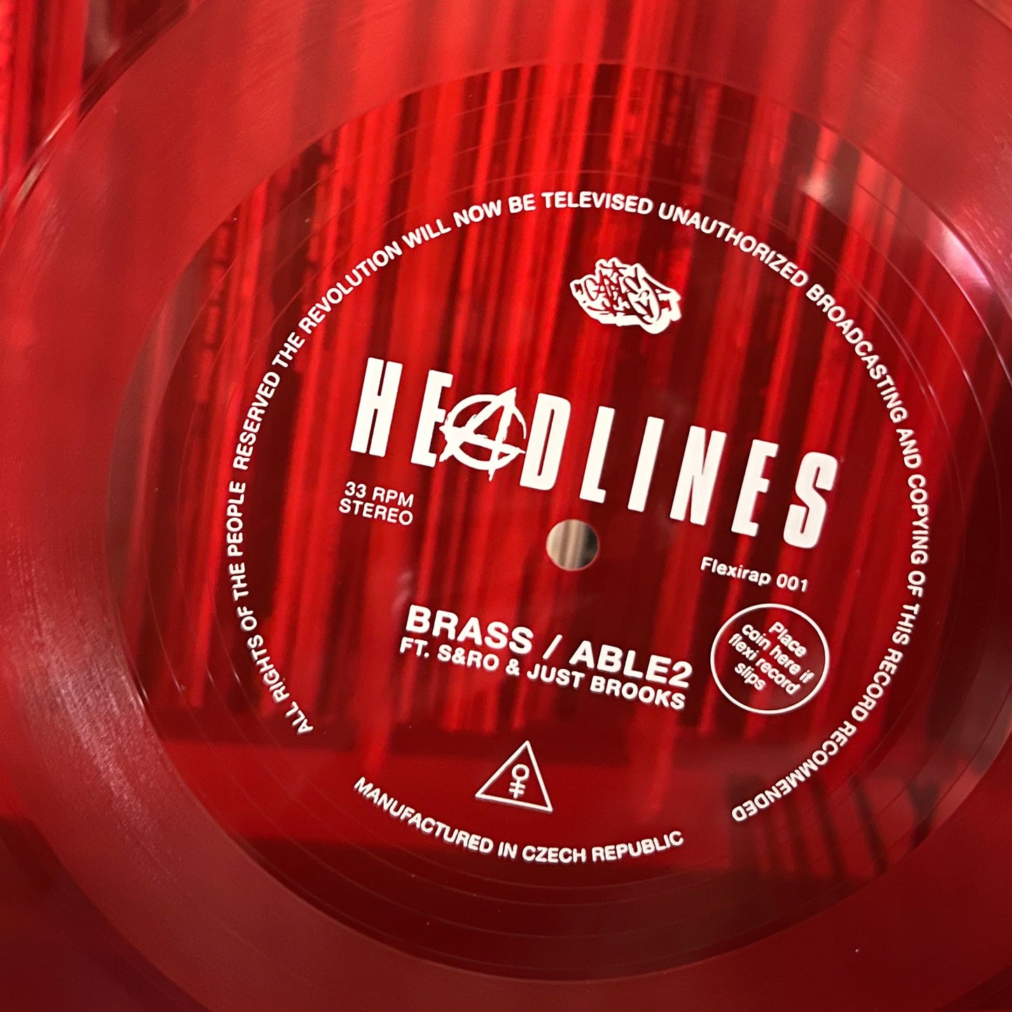 Headlines (feat. S&RO & Just Brooks) - Able2, Brass - 7" Blood Red Flexi Disc